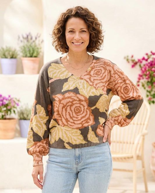 Witt Mode - Mimir | Floral Col V Pull Femmes